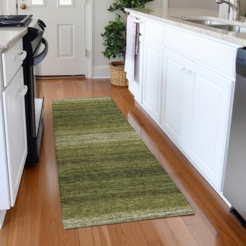 Premium Machine Washable Mayfield AMF1033 Olive 2'3" x 7'6" Runner Rug. Picture 5