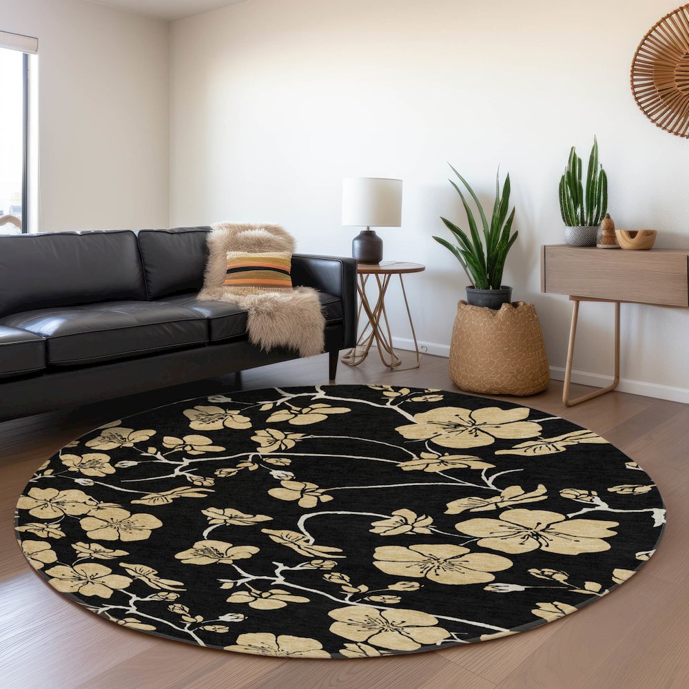 Premium Machine Washable Mayfield AMF1034 Black 8' x 8' Round Rug. Picture 5