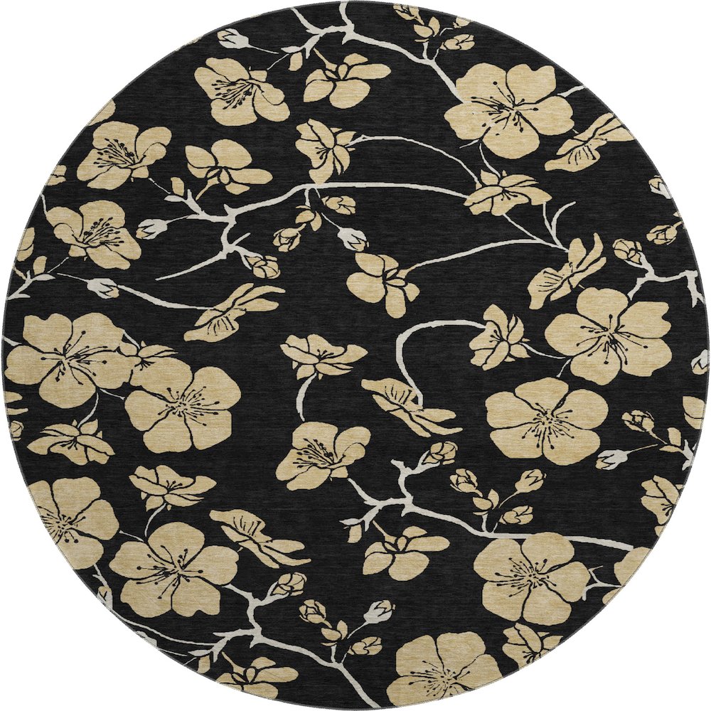 Premium Machine Washable Mayfield AMF1034 Black 8' x 8' Round Rug. Picture 1