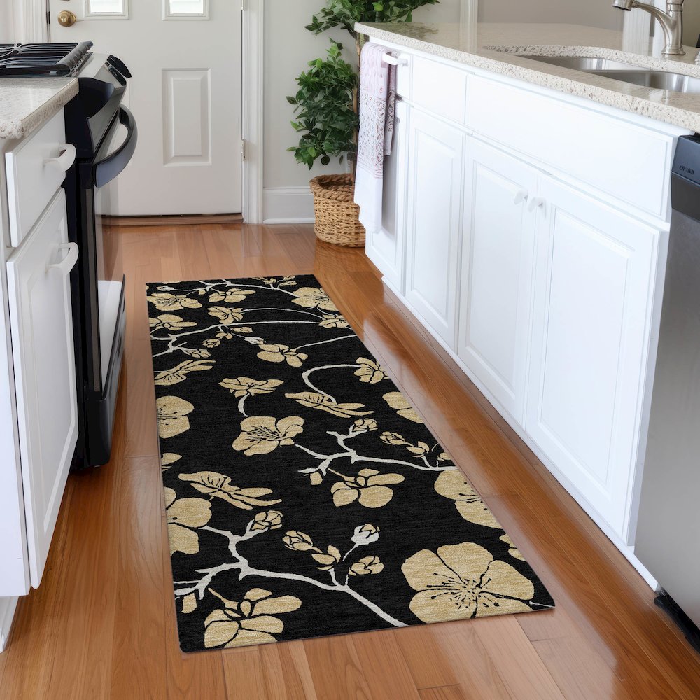 Premium Machine Washable Mayfield AMF1034 Black 2'3" x 7'6" Runner Rug. Picture 5