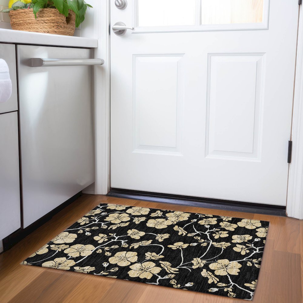 Premium Machine Washable Mayfield AMF1034 Black 1'8" x 2'6" Rug. Picture 5