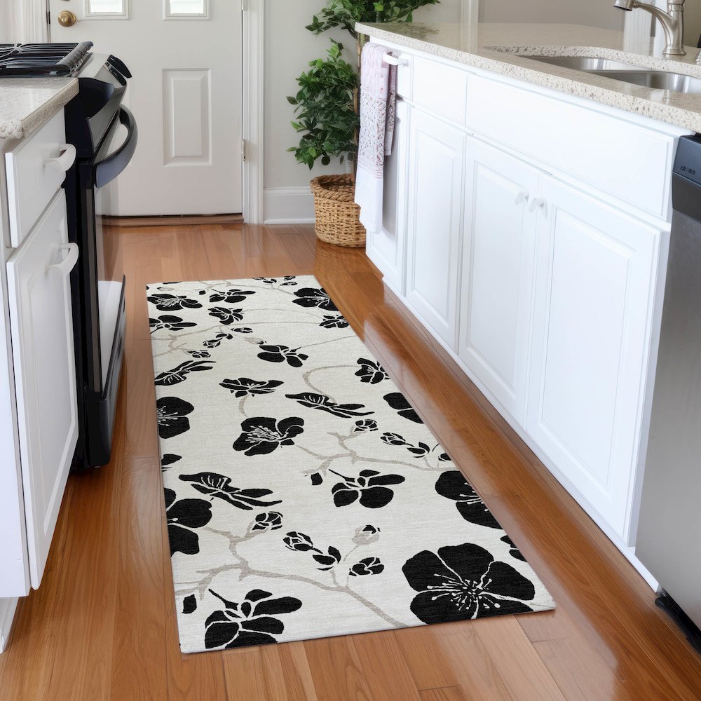 Premium Machine Washable Mayfield AMF1034 Ivory 2'3" x 7'6" Runner Rug. Picture 5