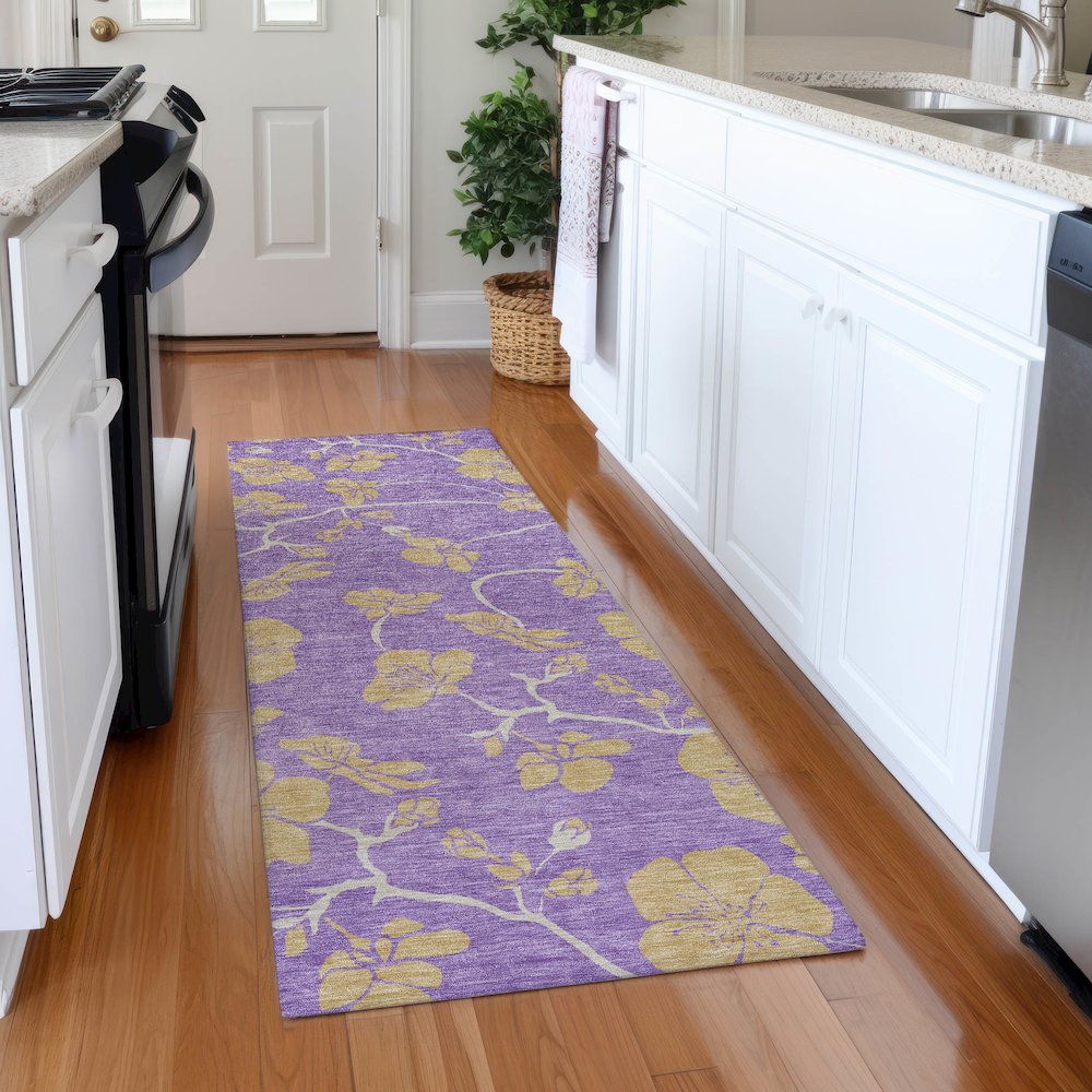 Premium Machine Washable Mayfield AMF1034 Purple 2'3" x 7'6" Runner Rug. Picture 5
