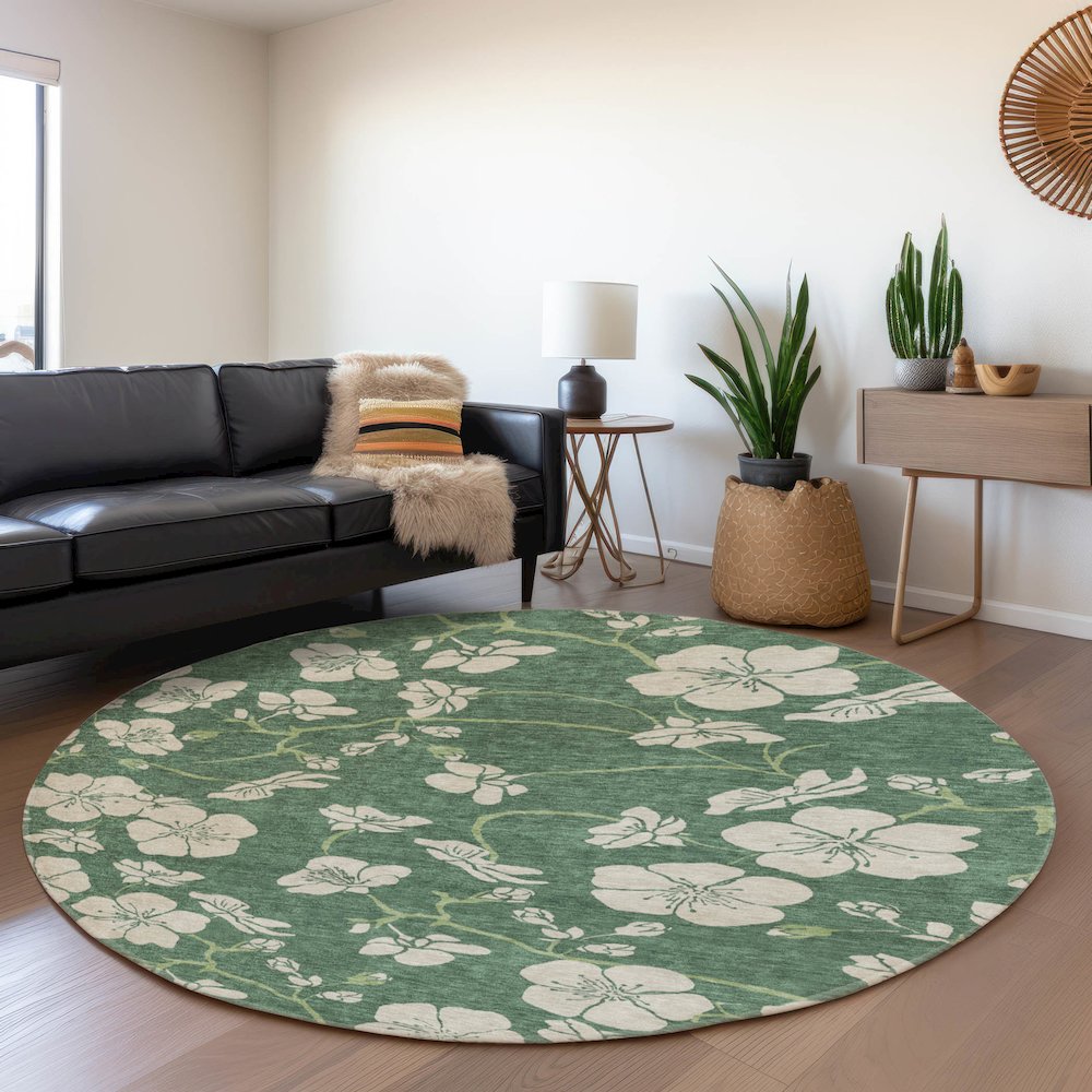 Premium Machine Washable Mayfield AMF1034 Sage 8' x 8' Round Rug. Picture 5