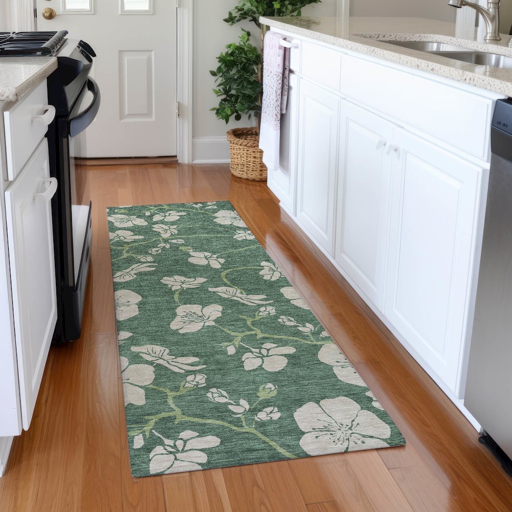 Premium Machine Washable Mayfield AMF1034 Sage 2'3" x 7'6" Runner Rug. Picture 5
