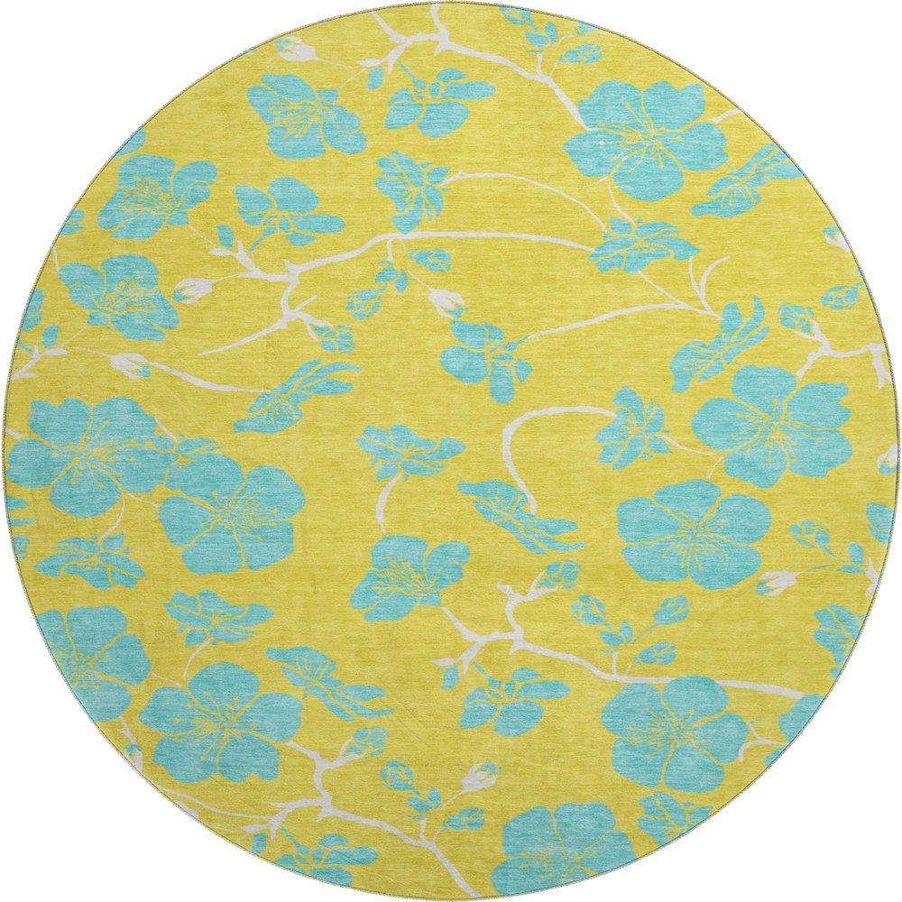 Premium Machine Washable Mayfield AMF1034 Yellow 8' x 8' Round Rug. Picture 1
