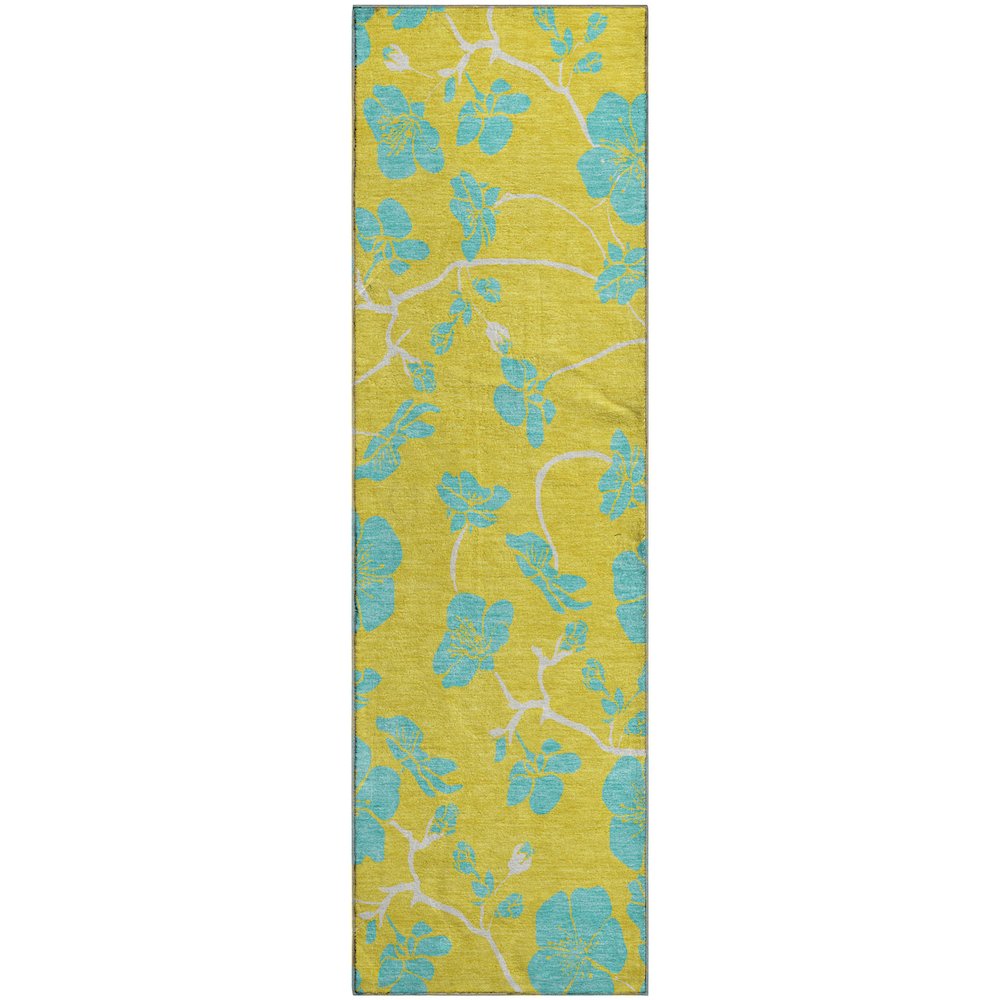 Premium Machine Washable Mayfield AMF1034 Yellow 2'3" x 7'6" Runner Rug. Picture 1
