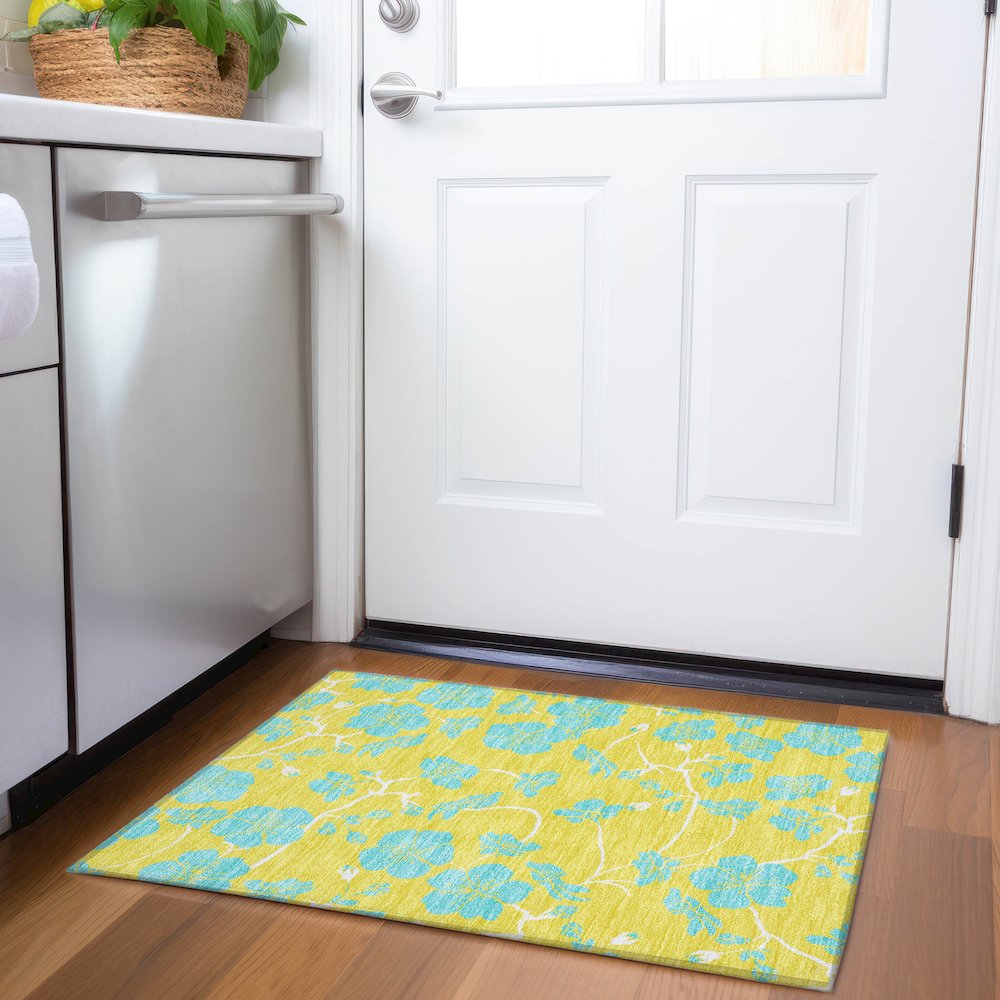 Premium Machine Washable Mayfield AMF1034 Yellow 1'8" x 2'6" Rug. Picture 5