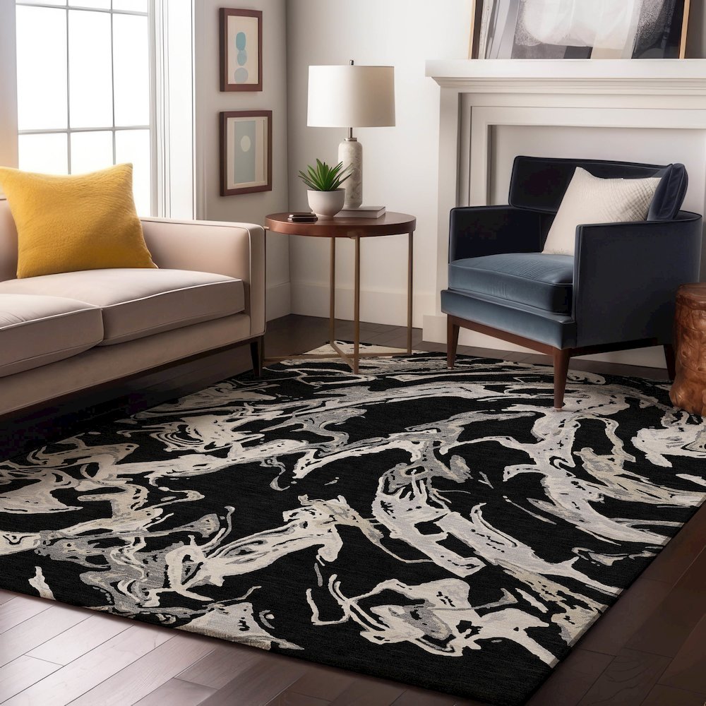 Premium Machine Washable Mayfield AMF1035 Black 2'6" x 3'10" Rug. Picture 5