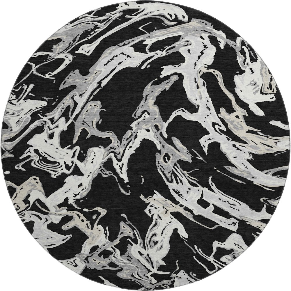 Premium Machine Washable Mayfield AMF1035 Black 8' x 8' Round Rug. Picture 1