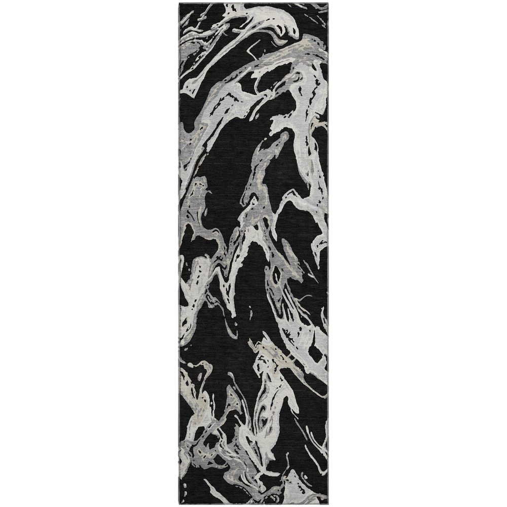 Premium Machine Washable Mayfield AMF1035 Black 2'3" x 7'6" Runner Rug. Picture 1