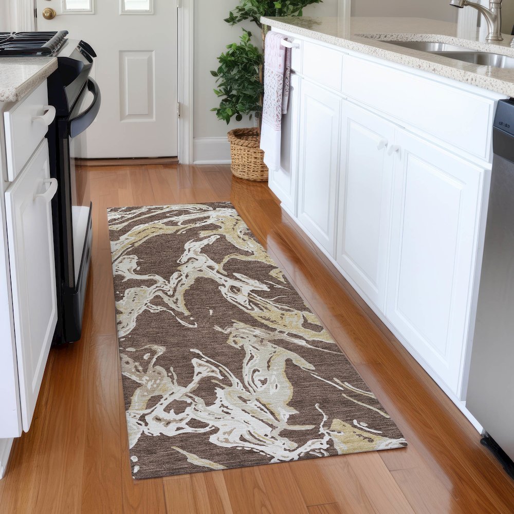 Premium Machine Washable Mayfield AMF1035 Brown 2'3" x 7'6" Runner Rug. Picture 5
