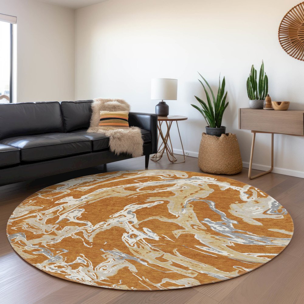 Premium Machine Washable Mayfield AMF1035 Copper 8' x 8' Round Rug. Picture 5
