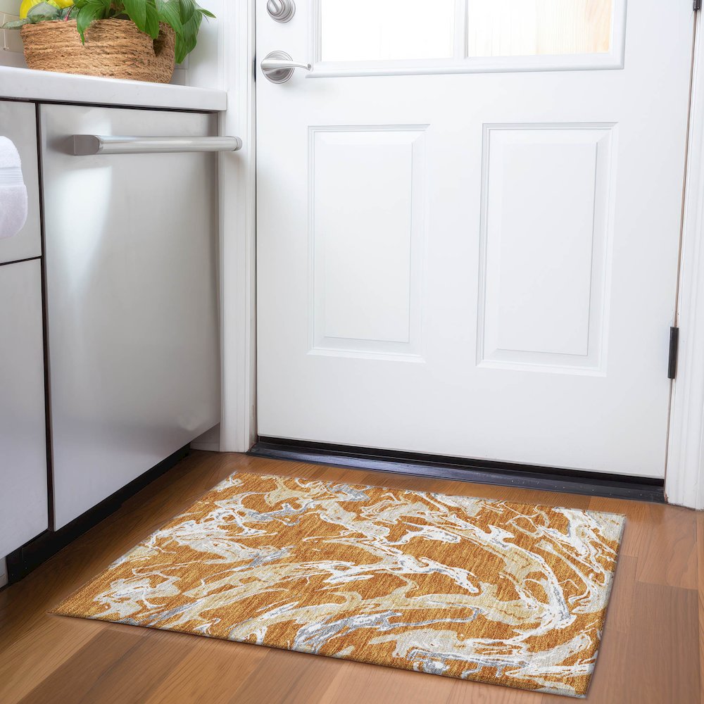 Premium Machine Washable Mayfield AMF1035 Copper 1'8" x 2'6" Rug. Picture 5