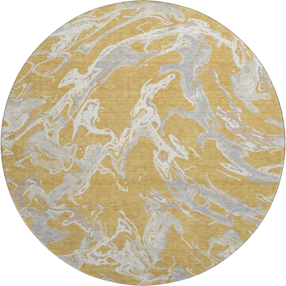 Premium Machine Washable Mayfield AMF1035 Gold 8' x 8' Round Rug. Picture 1