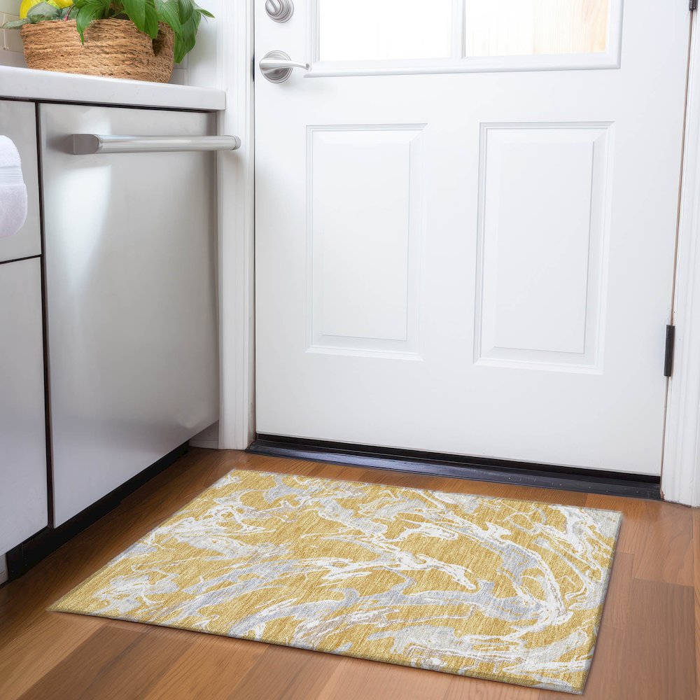 Premium Machine Washable Mayfield AMF1035 Gold 1'8" x 2'6" Rug. Picture 5
