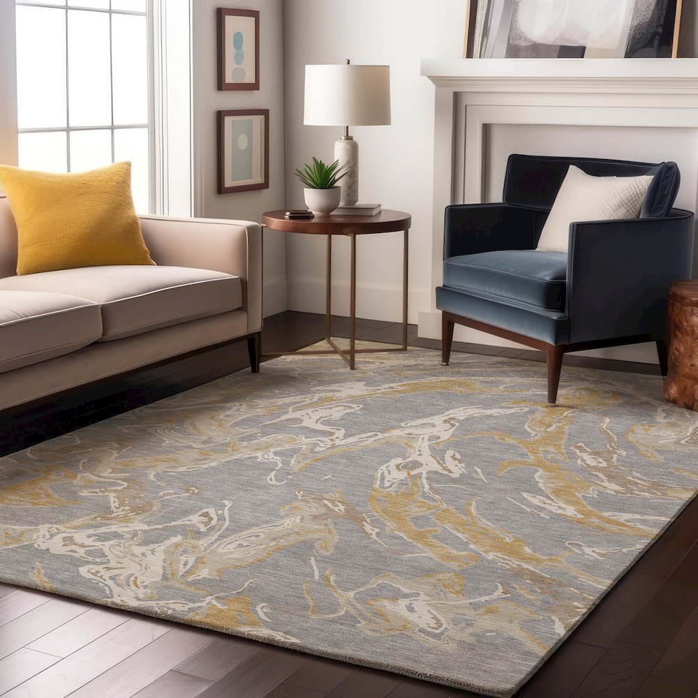 Premium Machine Washable Mayfield AMF1035 Gray 2'6" x 3'10" Rug. Picture 5