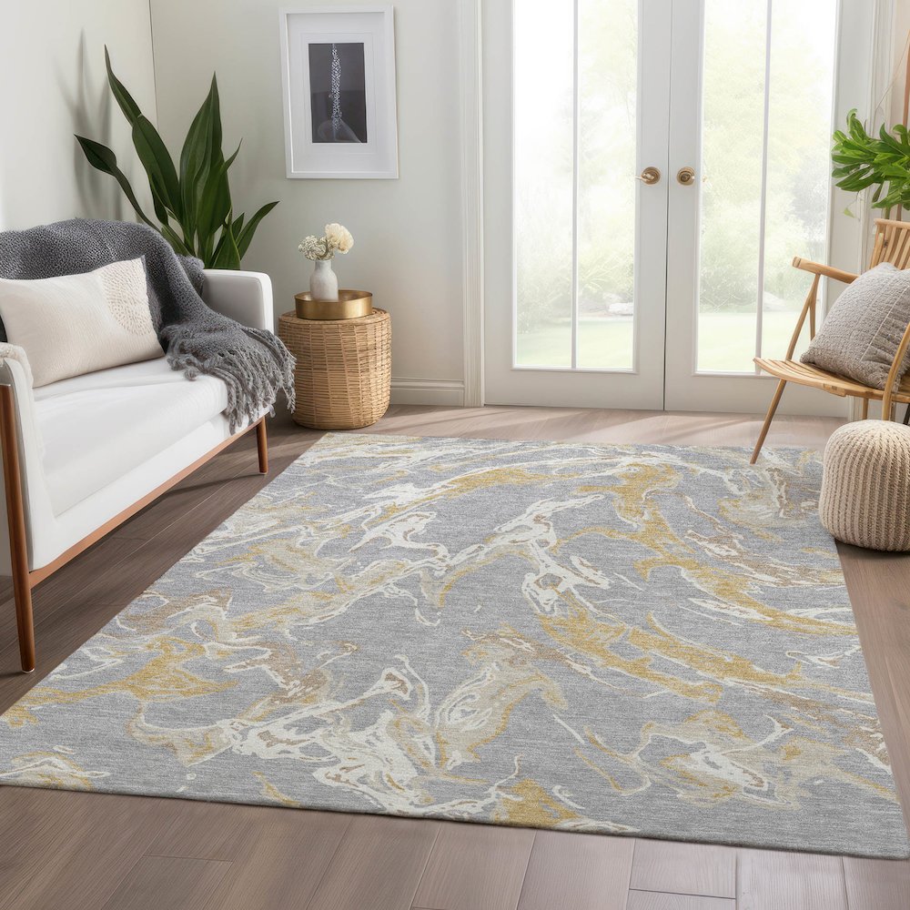 Premium Machine Washable Mayfield AMF1035 Gray 2'6" x 3'10" Rug. Picture 6