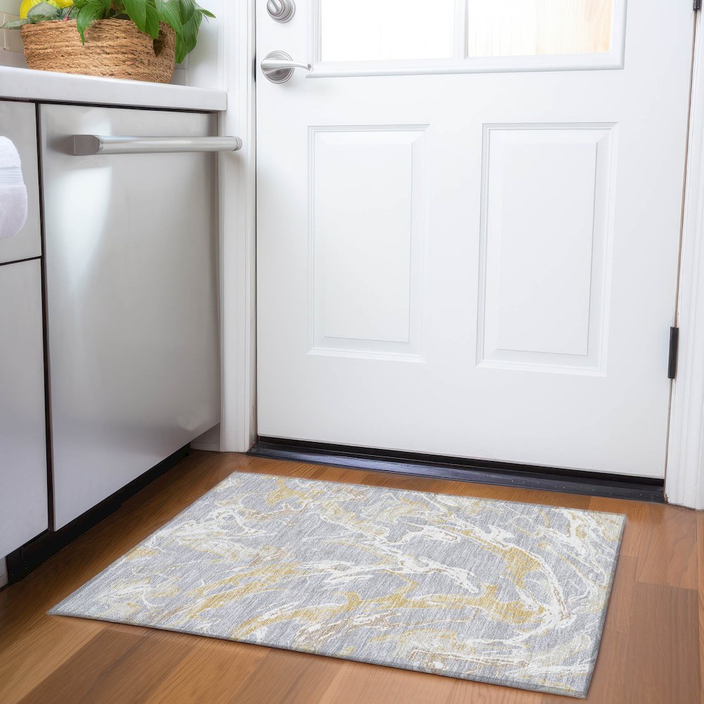Premium Machine Washable Mayfield AMF1035 Gray 1'8" x 2'6" Rug. Picture 5