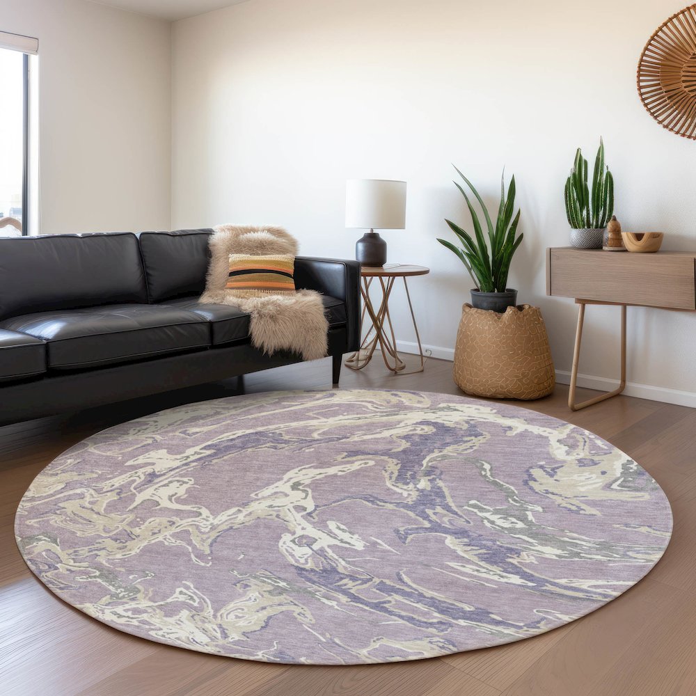 Premium Machine Washable Mayfield AMF1035 Lavender 8' x 8' Round Rug. Picture 5