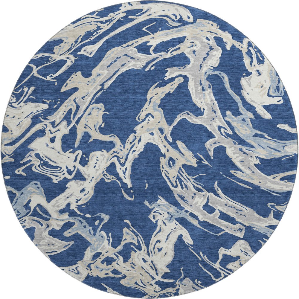 Premium Machine Washable Mayfield AMF1035 Navy 8' x 8' Round Rug. Picture 1