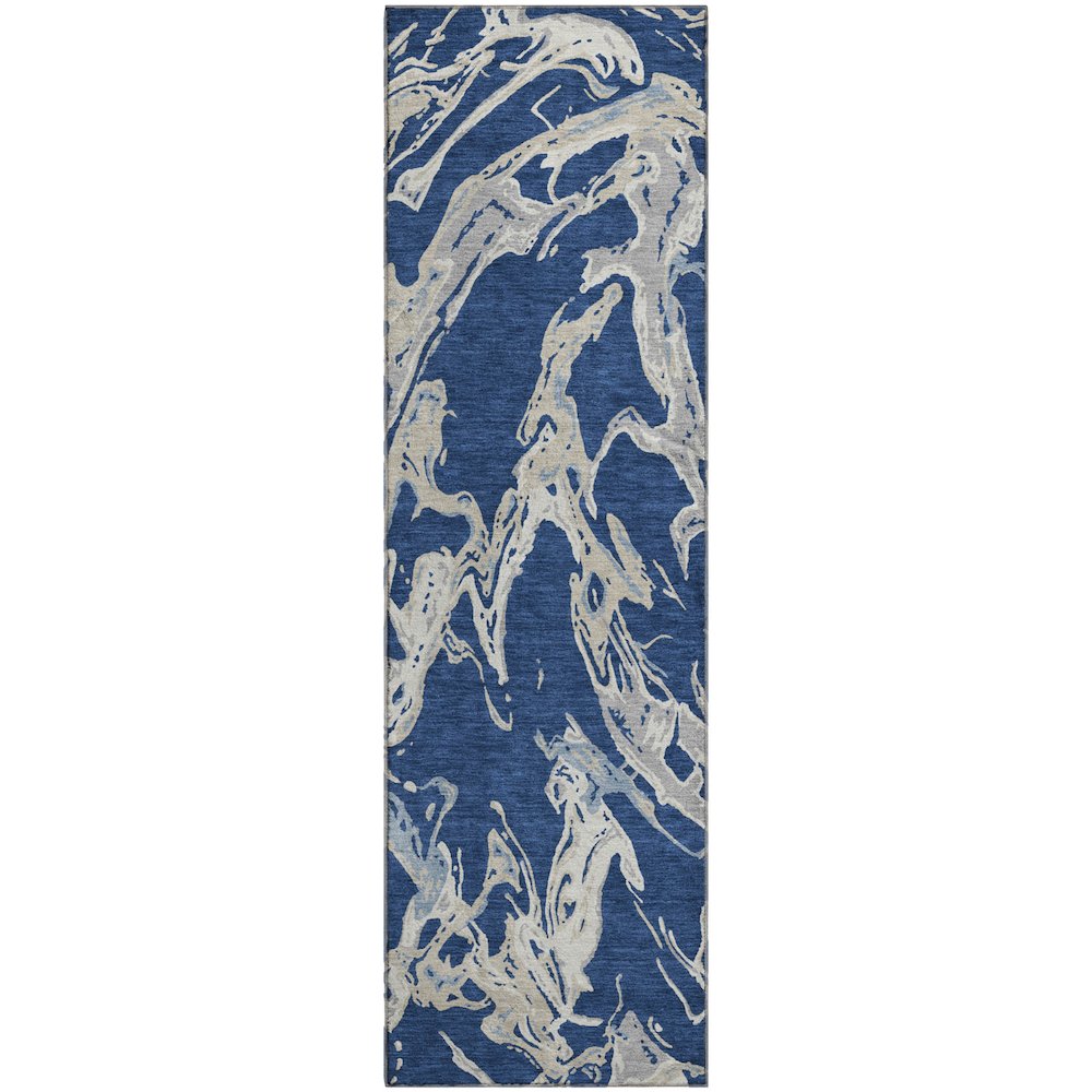 Premium Machine Washable Mayfield AMF1035 Navy 2'3" x 7'6" Runner Rug. Picture 1