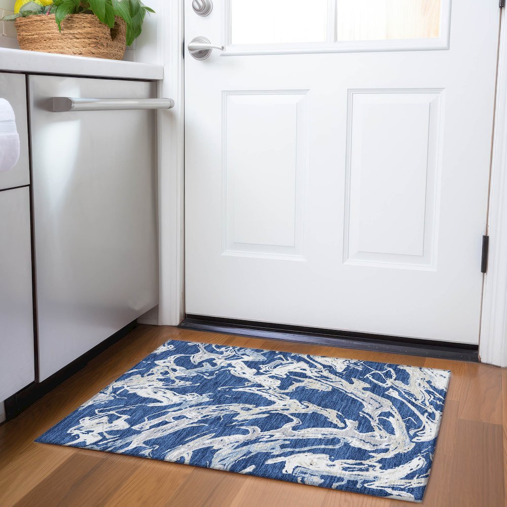 Premium Machine Washable Mayfield AMF1035 Navy 1'8" x 2'6" Rug. Picture 5