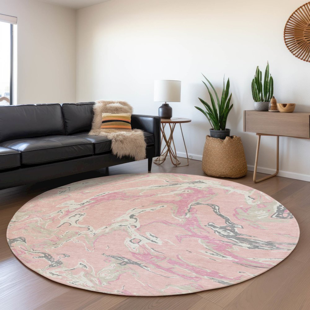 Premium Machine Washable Mayfield AMF1035 Pink 8' x 8' Round Rug. Picture 5
