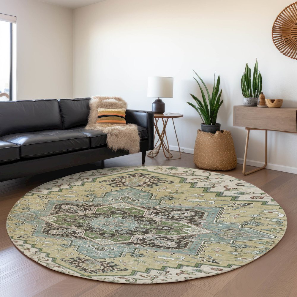 Premium Machine Washable Mayfield AMF1036 Beige 8' x 8' Round Rug. Picture 5