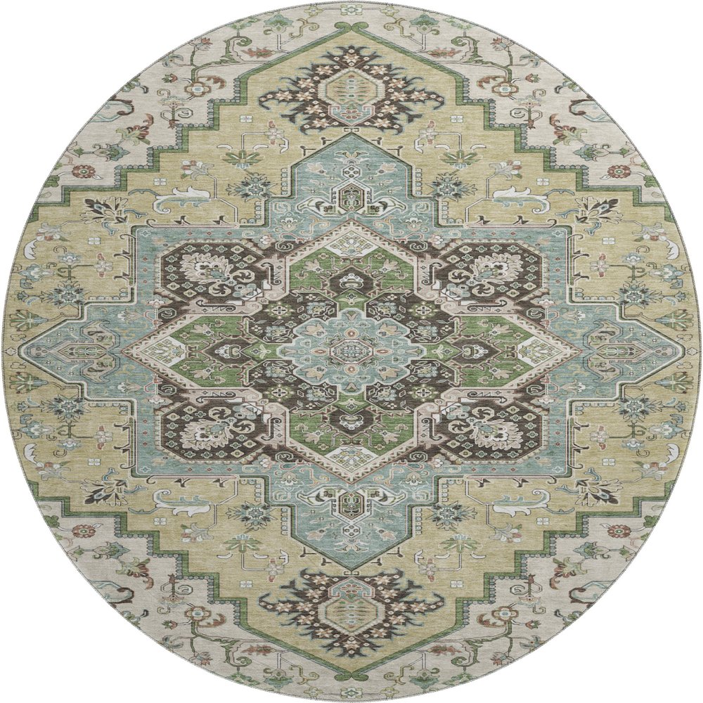 Premium Machine Washable Mayfield AMF1036 Beige 8' x 8' Round Rug. Picture 1
