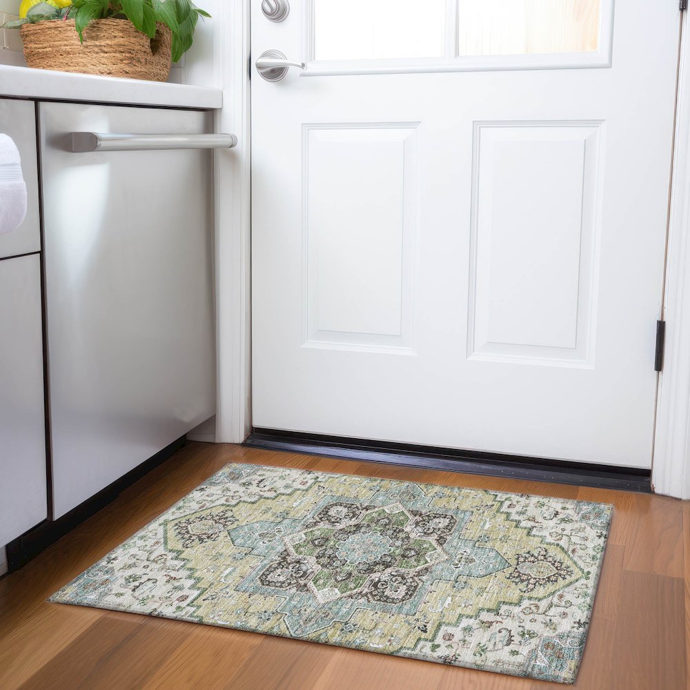 Premium Machine Washable Mayfield AMF1036 Beige 1'8" x 2'6" Rug. Picture 5