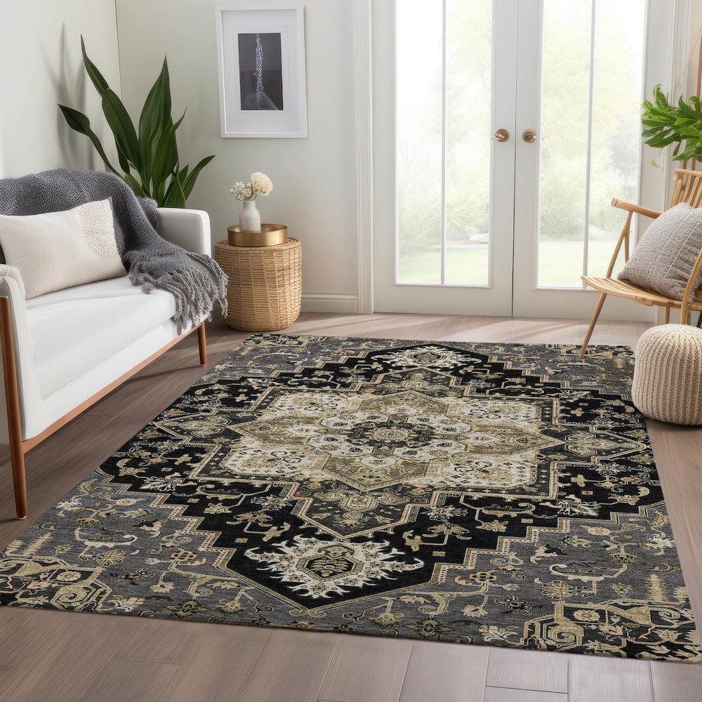 Premium Machine Washable Mayfield AMF1036 Black 2'6" x 3'10" Rug. Picture 6
