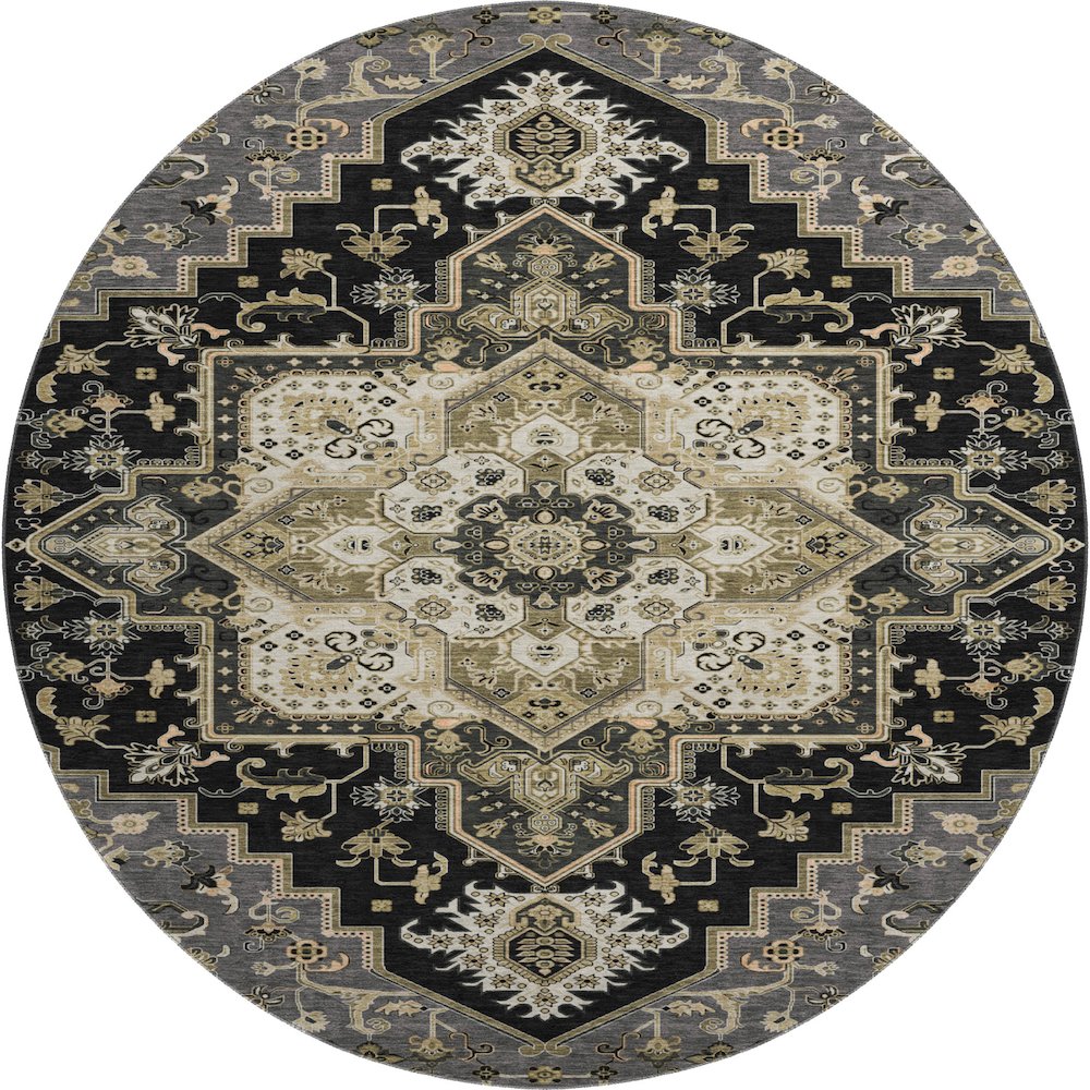 Premium Machine Washable Mayfield AMF1036 Black 8' x 8' Round Rug. Picture 1