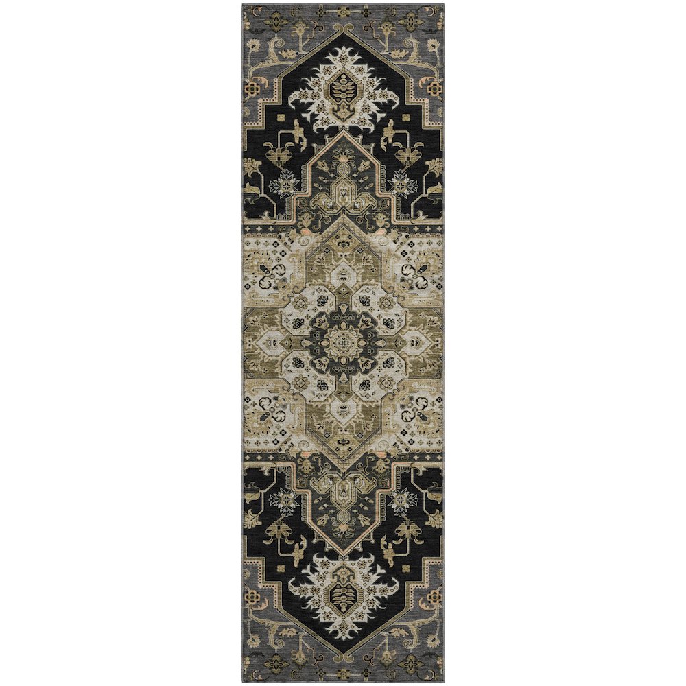 Premium Machine Washable Mayfield AMF1036 Black 2'3" x 7'6" Runner Rug. Picture 1