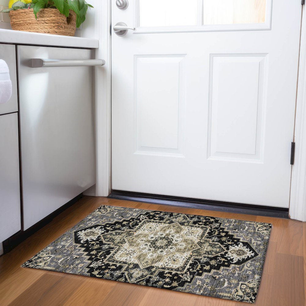 Premium Machine Washable Mayfield AMF1036 Black 1'8" x 2'6" Rug. Picture 5