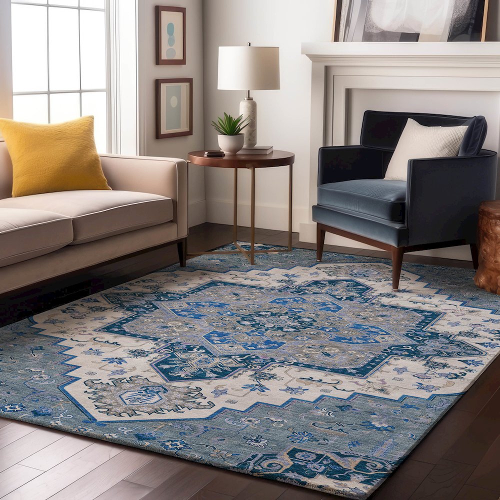 Premium Machine Washable Mayfield AMF1036 Blue 2'6" x 3'10" Rug. Picture 5