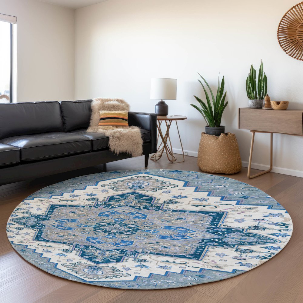 Premium Machine Washable Mayfield AMF1036 Blue 8' x 8' Round Rug. Picture 5