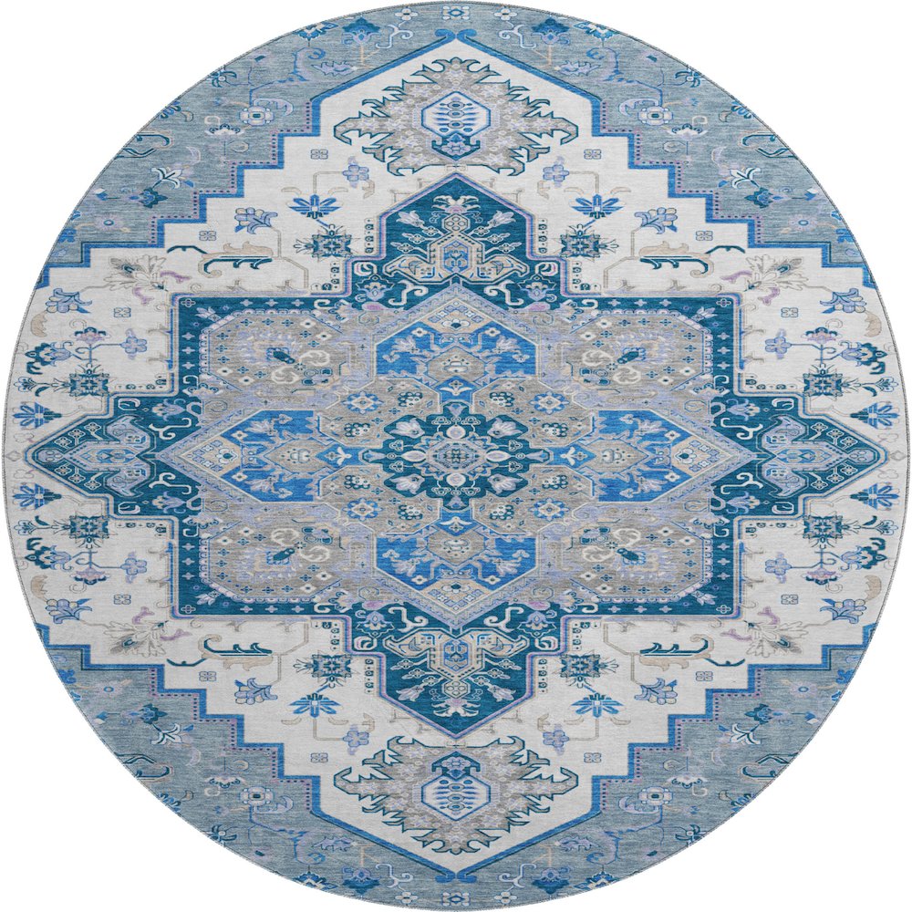 Premium Machine Washable Mayfield AMF1036 Blue 8' x 8' Round Rug. Picture 1
