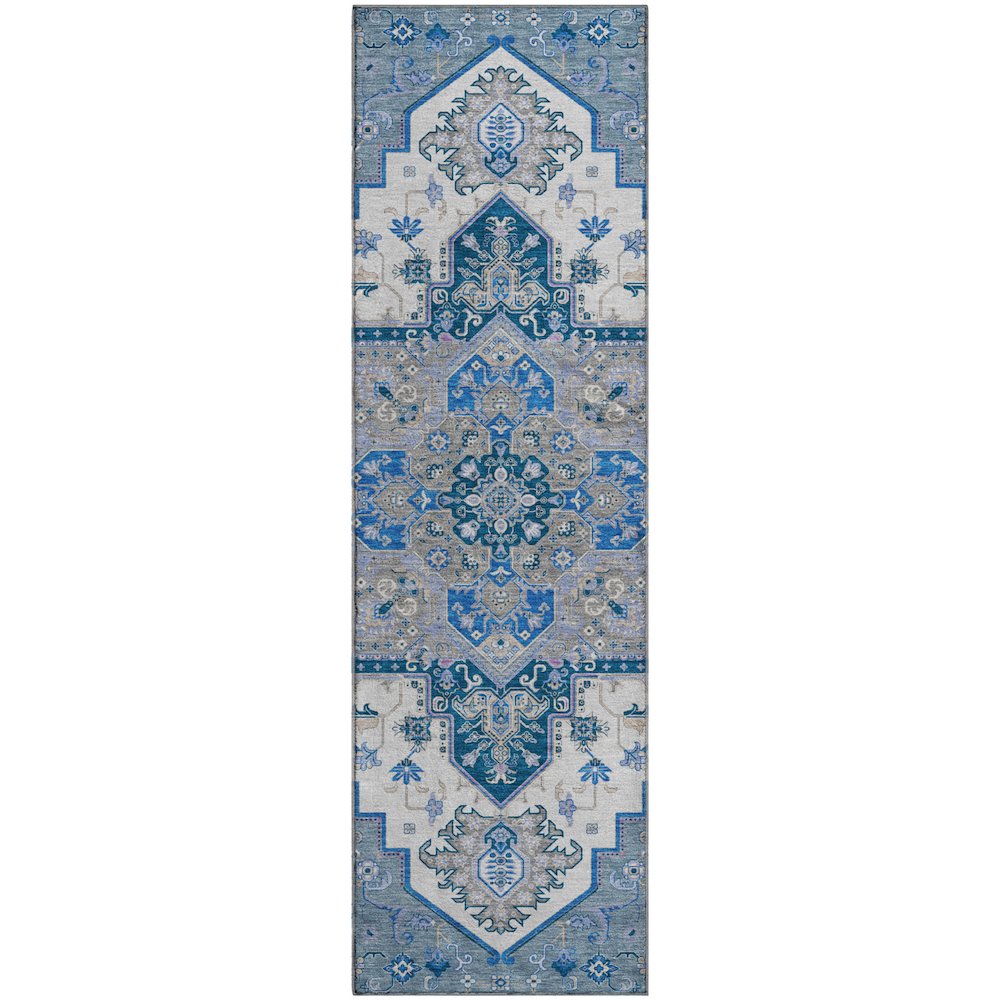 Premium Machine Washable Mayfield AMF1036 Blue 2'3" x 7'6" Runner Rug. Picture 1