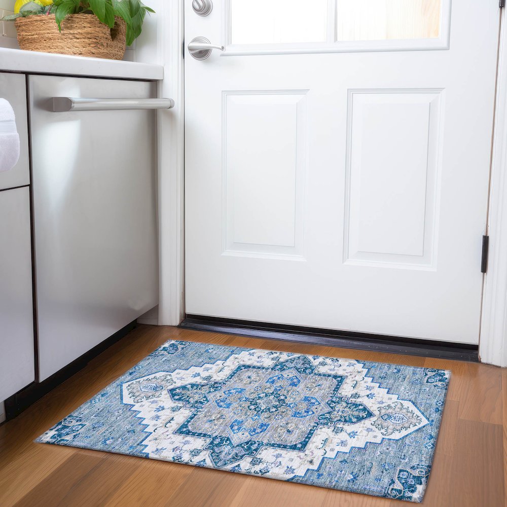 Premium Machine Washable Mayfield AMF1036 Blue 1'8" x 2'6" Rug. Picture 5