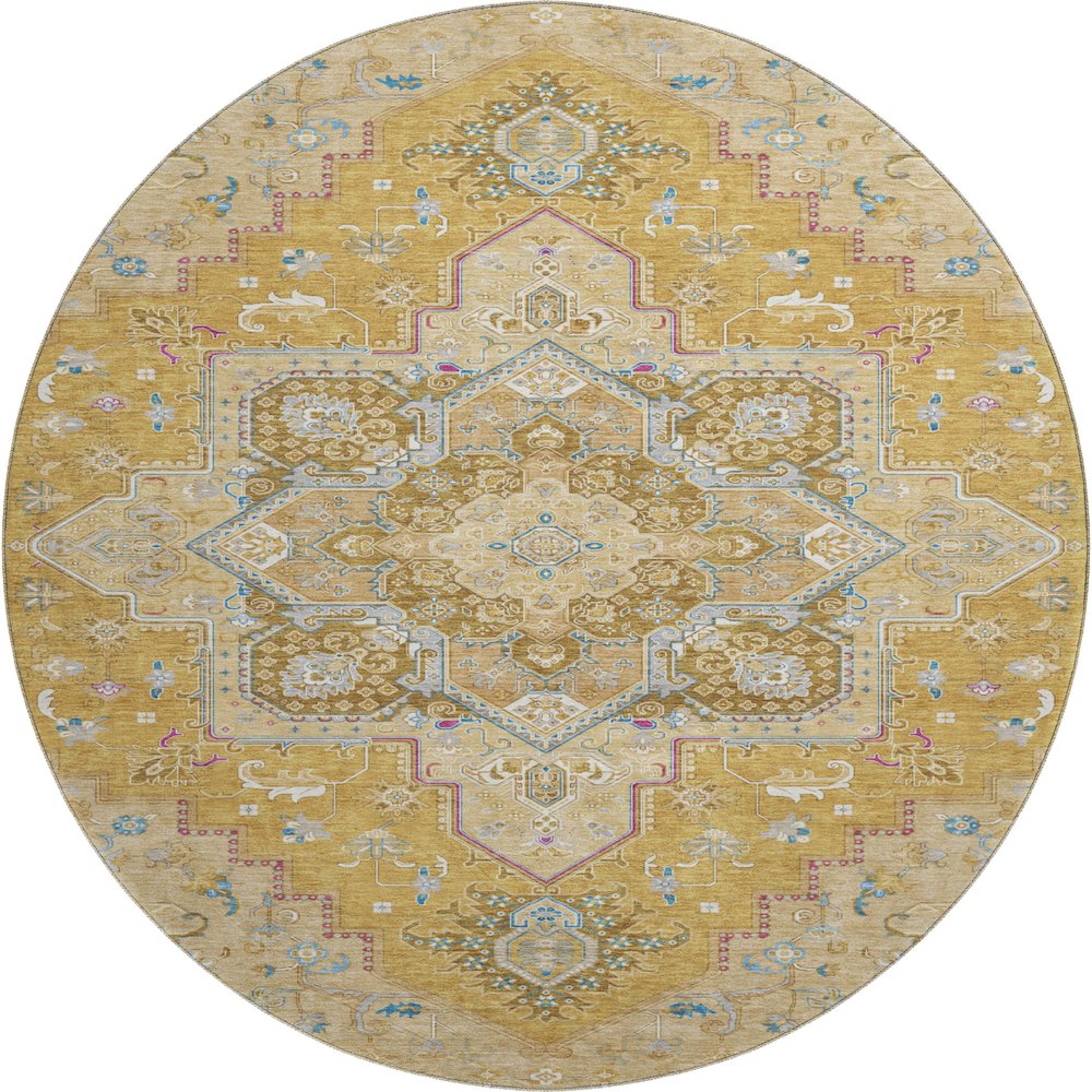 Premium Machine Washable Mayfield AMF1036 Gold 8' x 8' Round Rug. Picture 1