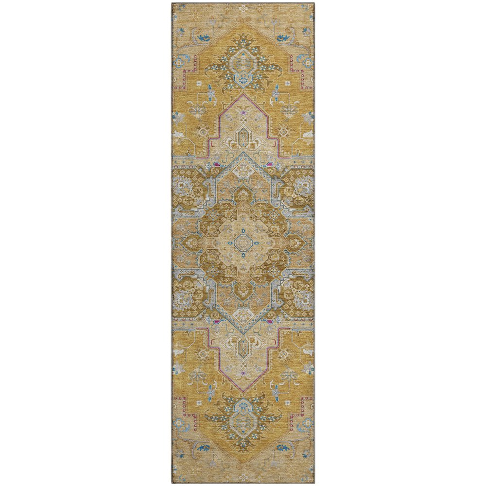 Premium Machine Washable Mayfield AMF1036 Gold 2'3" x 7'6" Runner Rug. Picture 1