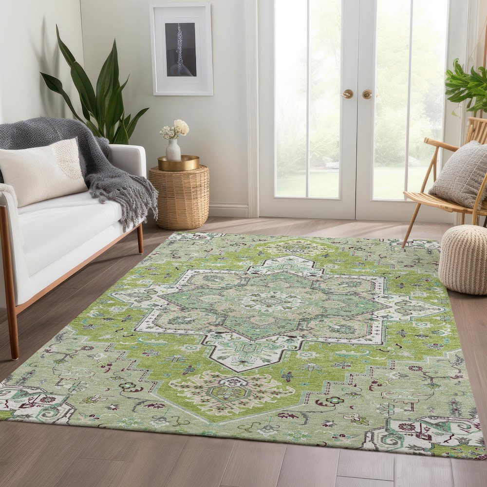 Premium Machine Washable Mayfield AMF1036 Green 2'6" x 3'10" Rug. Picture 6