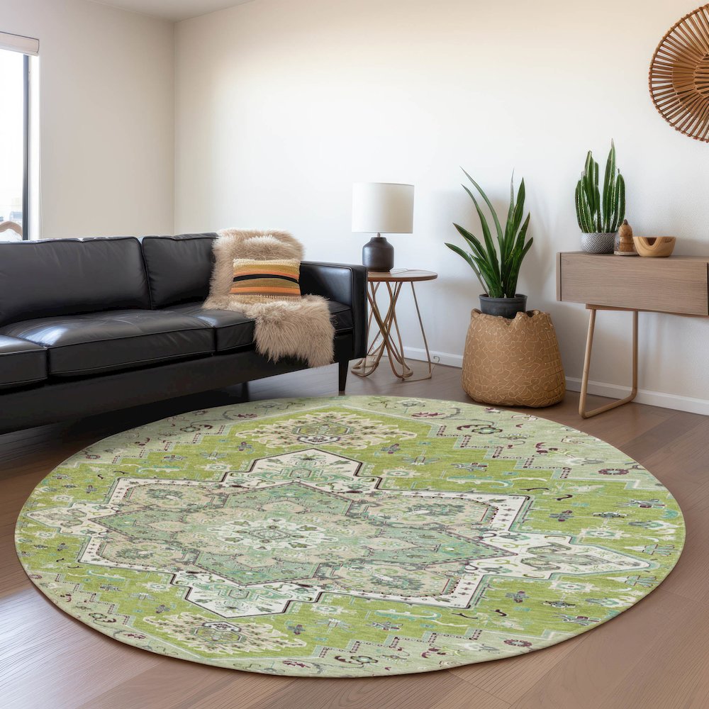 Premium Machine Washable Mayfield AMF1036 Green 8' x 8' Round Rug. Picture 5