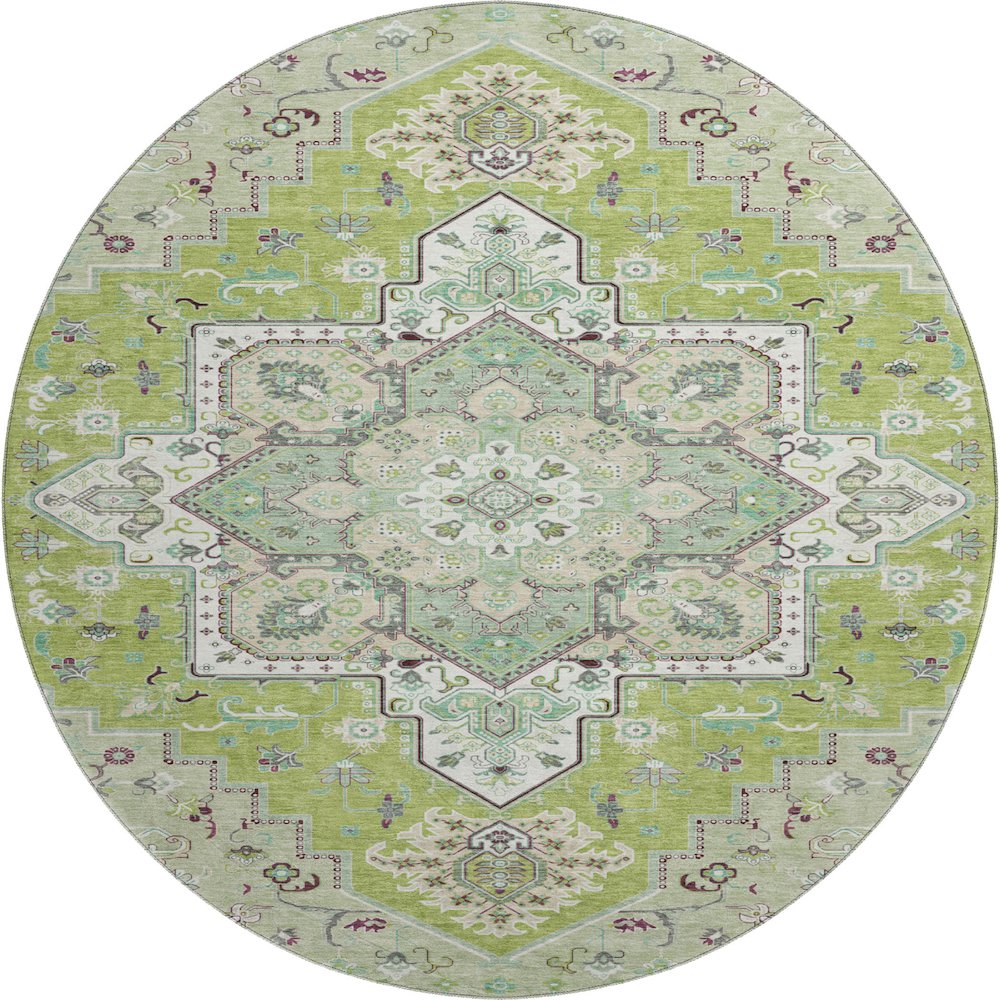 Premium Machine Washable Mayfield AMF1036 Green 8' x 8' Round Rug. Picture 1