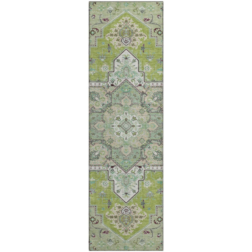 Premium Machine Washable Mayfield AMF1036 Green 2'3" x 7'6" Runner Rug. Picture 1
