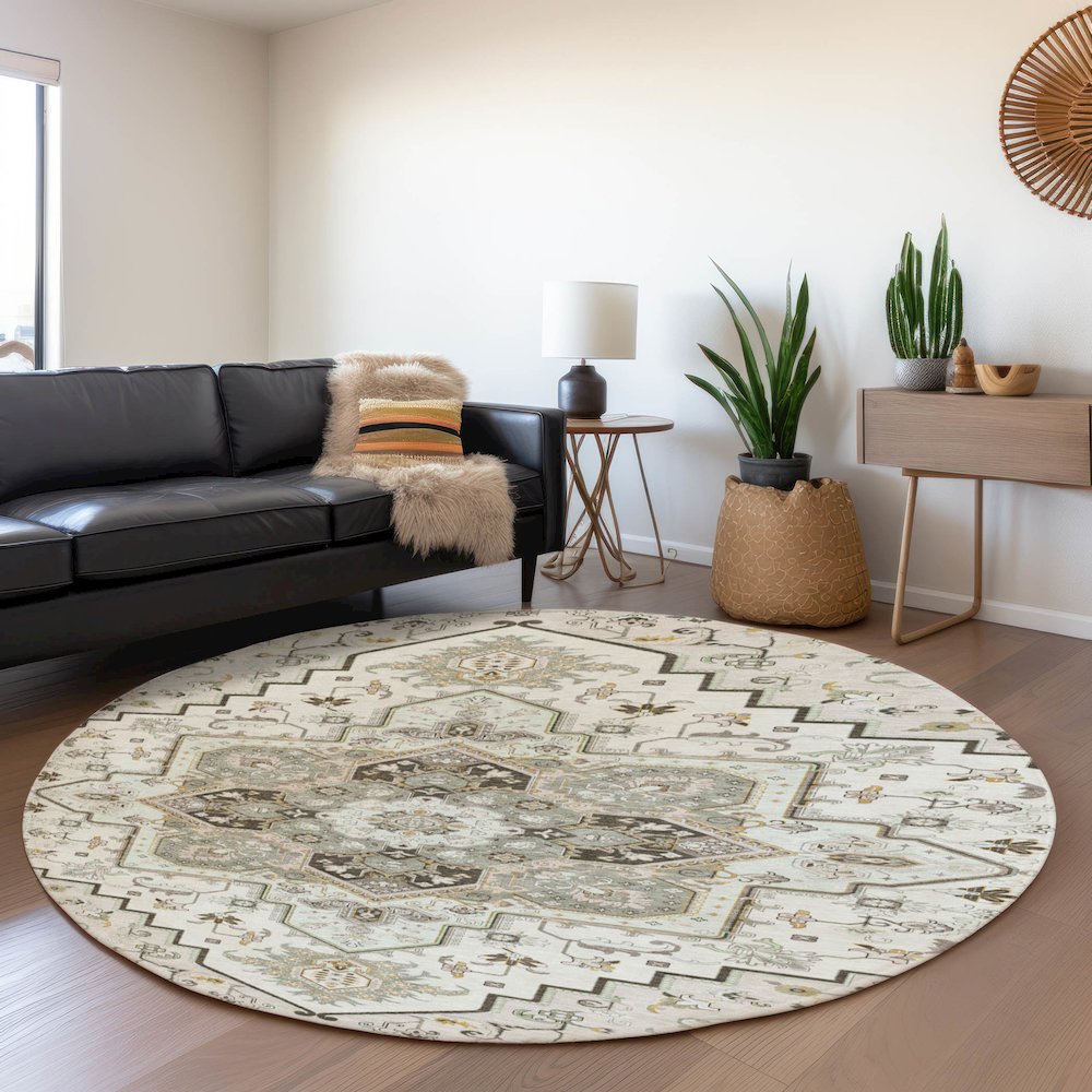 Premium Machine Washable Mayfield AMF1036 Ivory 8' x 8' Round Rug. Picture 5