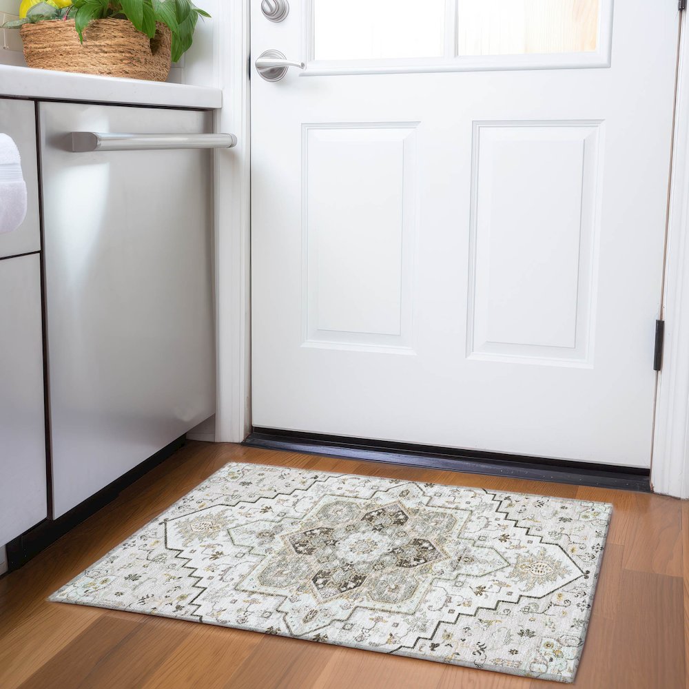 Premium Machine Washable Mayfield AMF1036 Ivory 1'8" x 2'6" Rug. Picture 5
