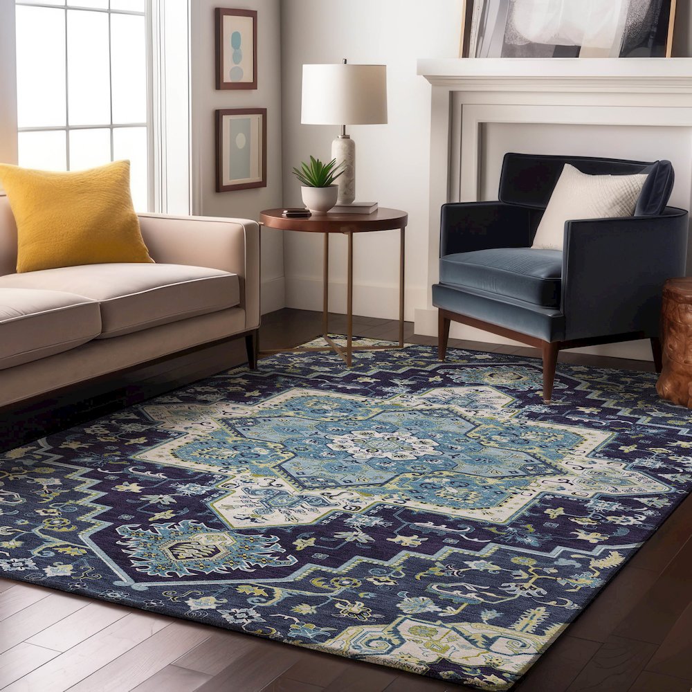 Premium Machine Washable Mayfield AMF1036 Navy 2'6" x 3'10" Rug. Picture 5