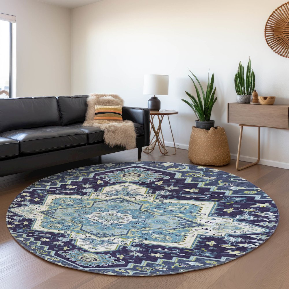 Premium Machine Washable Mayfield AMF1036 Navy 8' x 8' Round Rug. Picture 5